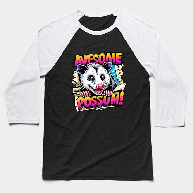 Joyful Opossum Baseball T-Shirt by BukovskyART